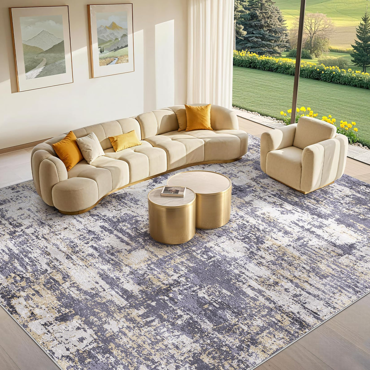 Tortania Washable 8x10 Area Rug for Living Room: Modern Abstract Neutral Large Soft Thin Rugs - Non Slip Indoor Carpet for Bedroom Dining Room Office Nursery Home Floor Decoration - Smoky Gray
