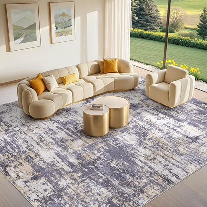 Tortania Washable 8x10 Area Rug for Living Room: Modern Abstract Neutral Large Soft Thin Rugs - Non Slip Indoor Carpet for Bedroom Dining Room Office Nursery Home Floor Decoration - Smoky Gray