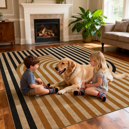 Washable 8x10 Modern Rainbow Easy Jute Indoor Outdoor Rug for Living Room