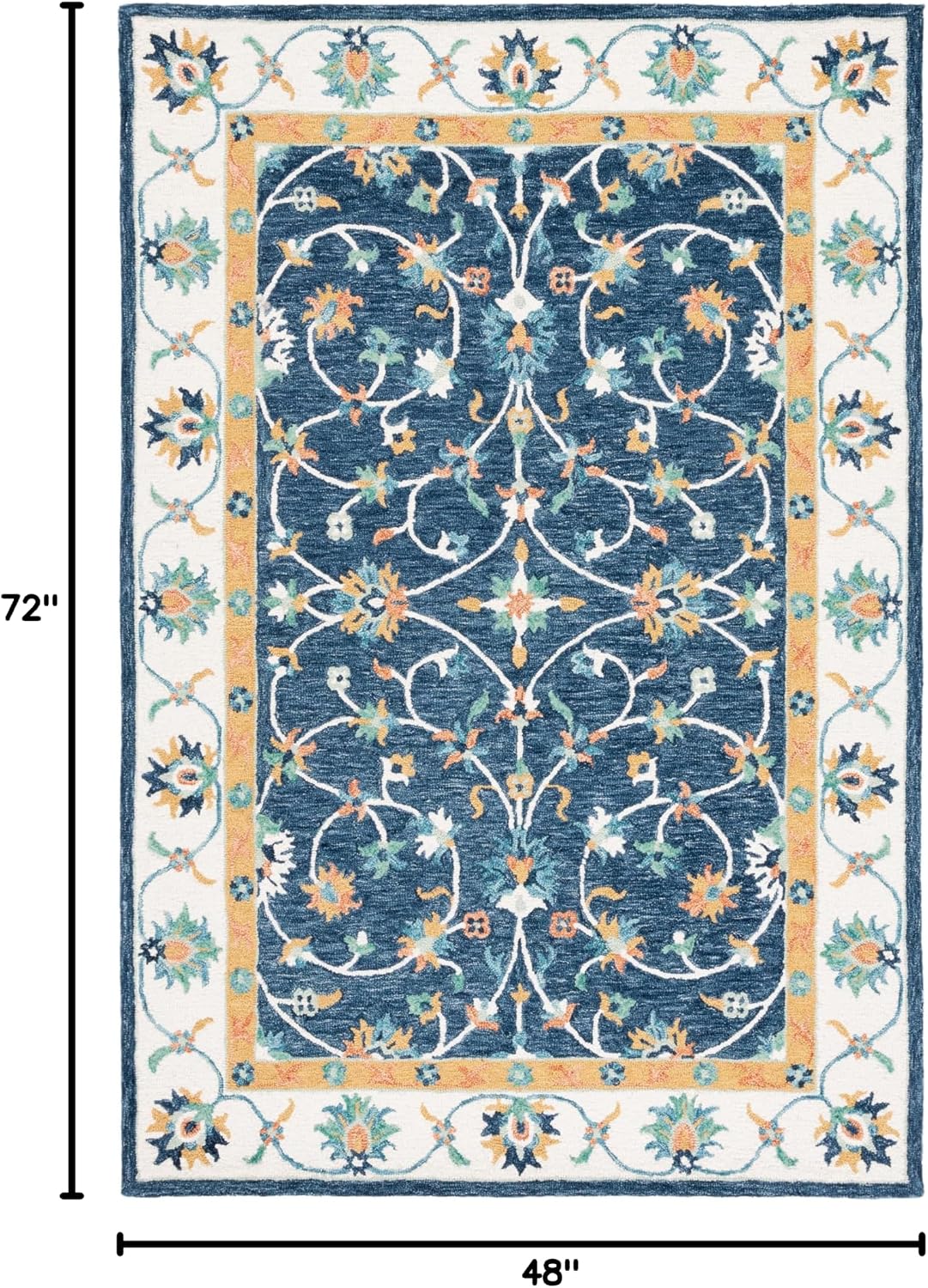 SAFAVIEH Micro-Loop Collection Accent Rug - 4' x 6', Blue & Ivory, Handmade French Country Scroll Floral Oriental Wool, Ideal for High Traffic Areas in Entryway, Living Room, Bedroom (MLP385M)