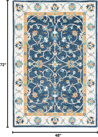 SAFAVIEH Micro-Loop Collection Accent Rug - 4' x 6', Blue & Ivory, Handmade French Country Scroll Floral Oriental Wool, Ideal for High Traffic Areas in Entryway, Living Room, Bedroom (MLP385M)