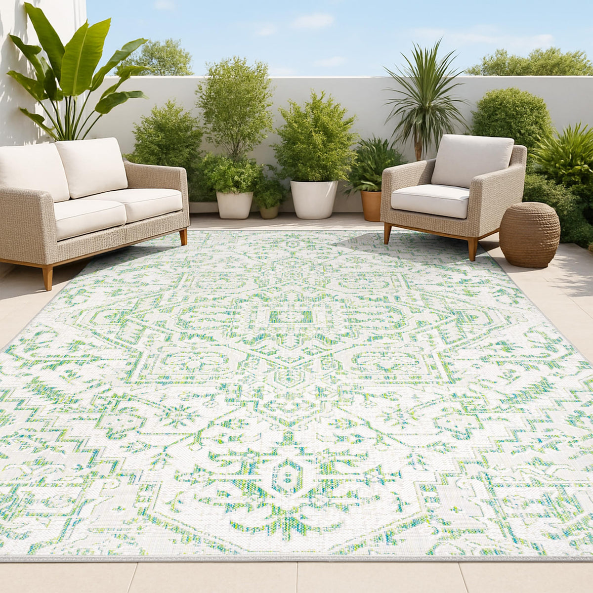 JONATHAN Y Boho Medallion Indoor Outdoor Area Rug 8X10 Black/Gray, Estrella Textured Weave for Backyard, Patio, Porch, Easy-Cleaning, High Traffic, Pet-Friendly, Non-Shedding (SMB105D-8)