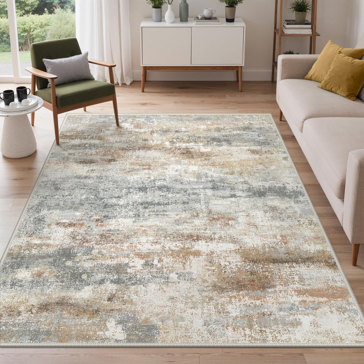 GENIMO 9x12 Area Rug Washable Non Slip for Living Room, Navy Blue Gray