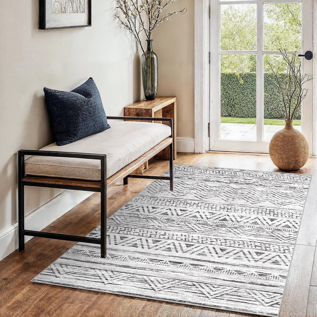2'6"x8 Runner Rug Washable Moroccan: Non Slip Kitchen Long Floor Mat Gray