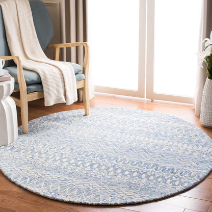 SAFAVIEH Micro-Loop Collection Accent Rug - 2'6" x 4', Blue & Ivory, Handmade Moroccan Boho Tribal Wool, Ideal for High Traffic Areas in Entryway, Living Room, Bedroom (MLP502M)