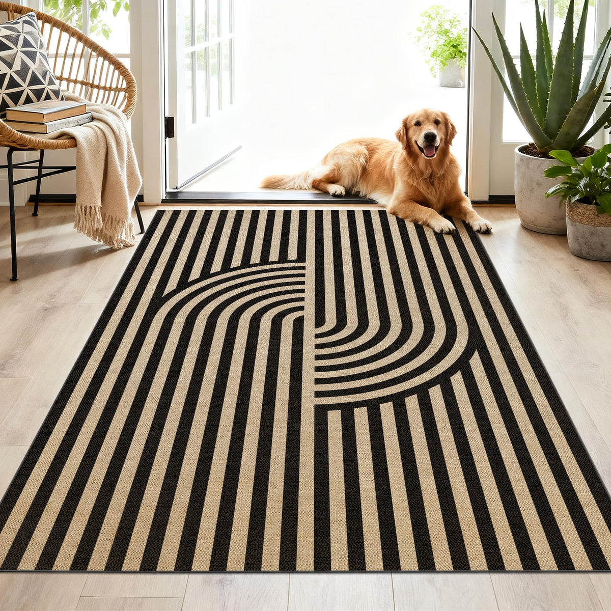 Washable 8x10 Modern Rainbow Easy Jute Indoor Outdoor Rug for Living Room