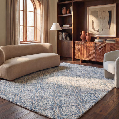 SAFAVIEH Abstract Collection Area Rug - 6' x 9', Blue & Grey, Handmade Wool, Ideal for High Traffic Areas in Living Room, Bedroom (ABT201A)