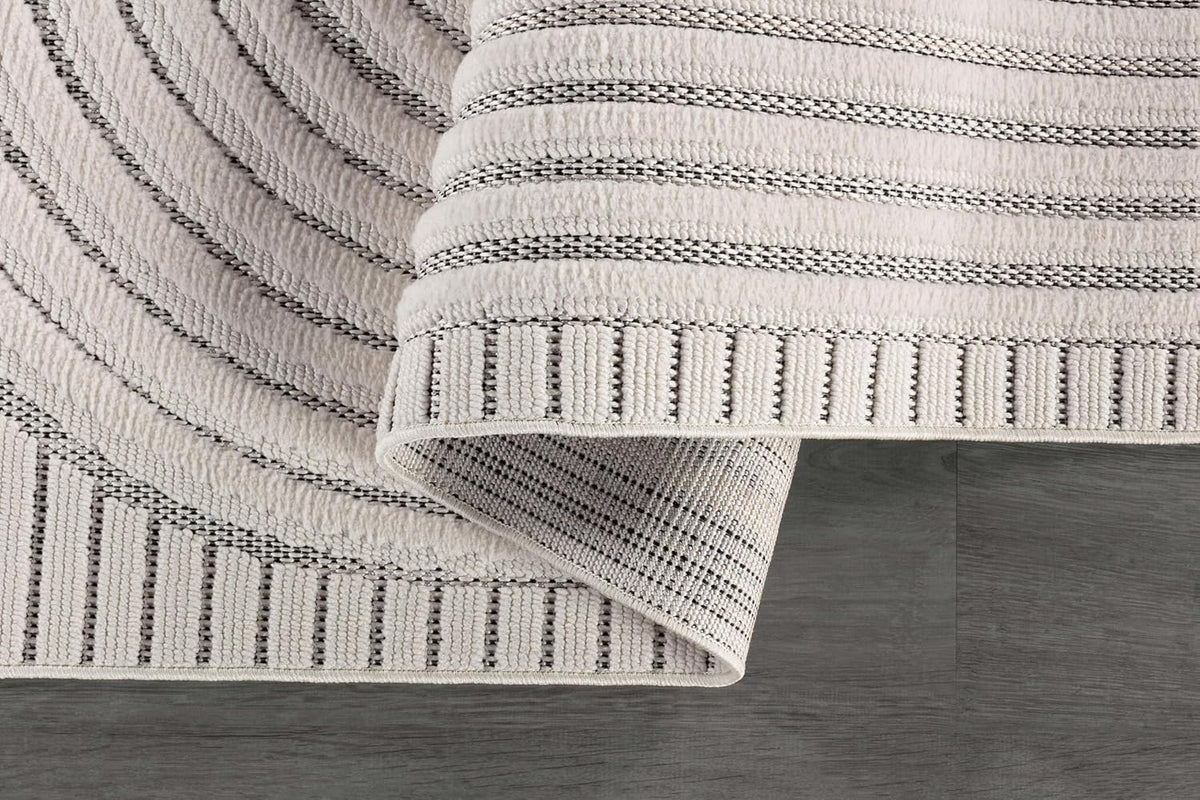 CAMILSON Modern Rug 5x7 Luxury Swirl Curved Micro Loop Area Rugs Soft High-Low Pile Stain Resistant Easy to Clean Non-Shedding Durable Living Room Office Indoor Carpet (White)