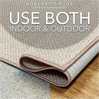 KOECKRITZ 6' x 12' Ivory Mix Nugget Special Indoor Outdoor Area Rug - Multilevel Loop Berber - Durable & Stain Resistant Carpet for Porches, Decks, Patios, Sunroom