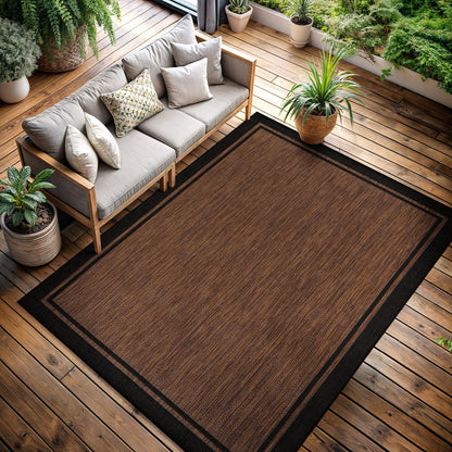 CAMILSON Indoor Outdoor Rug, 6x9 Bordered Dark Grey Black Modern Area Rugs for Indoor and Outdoor Patios, Kitchen and Hallway Mats, Washable Porch Deck Outside Carpet (Bordered Black, 6 x 9)