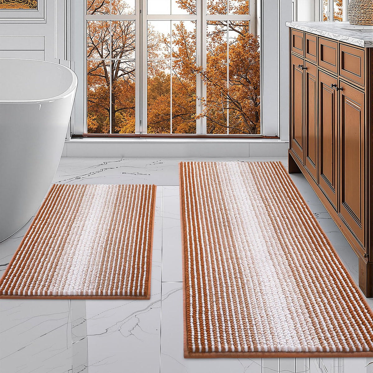 BSICPRO Bathroom Rugs Sets 2 Piece, Modern Bath Mat 20"x47"+20"x32", Blue