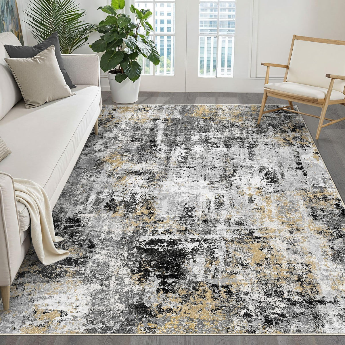 LOONGRUG 10x14 Area Rugs Washable Large Neutral Modern Living Room Rug