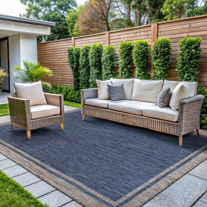 CAMILSON Indoor Outdoor Rug, 6x9 Bordered Dark Grey Black Modern Area Rugs for Indoor and Outdoor Patios, Kitchen and Hallway Mats, Washable Porch Deck Outside Carpet (Bordered Black, 6 x 9)