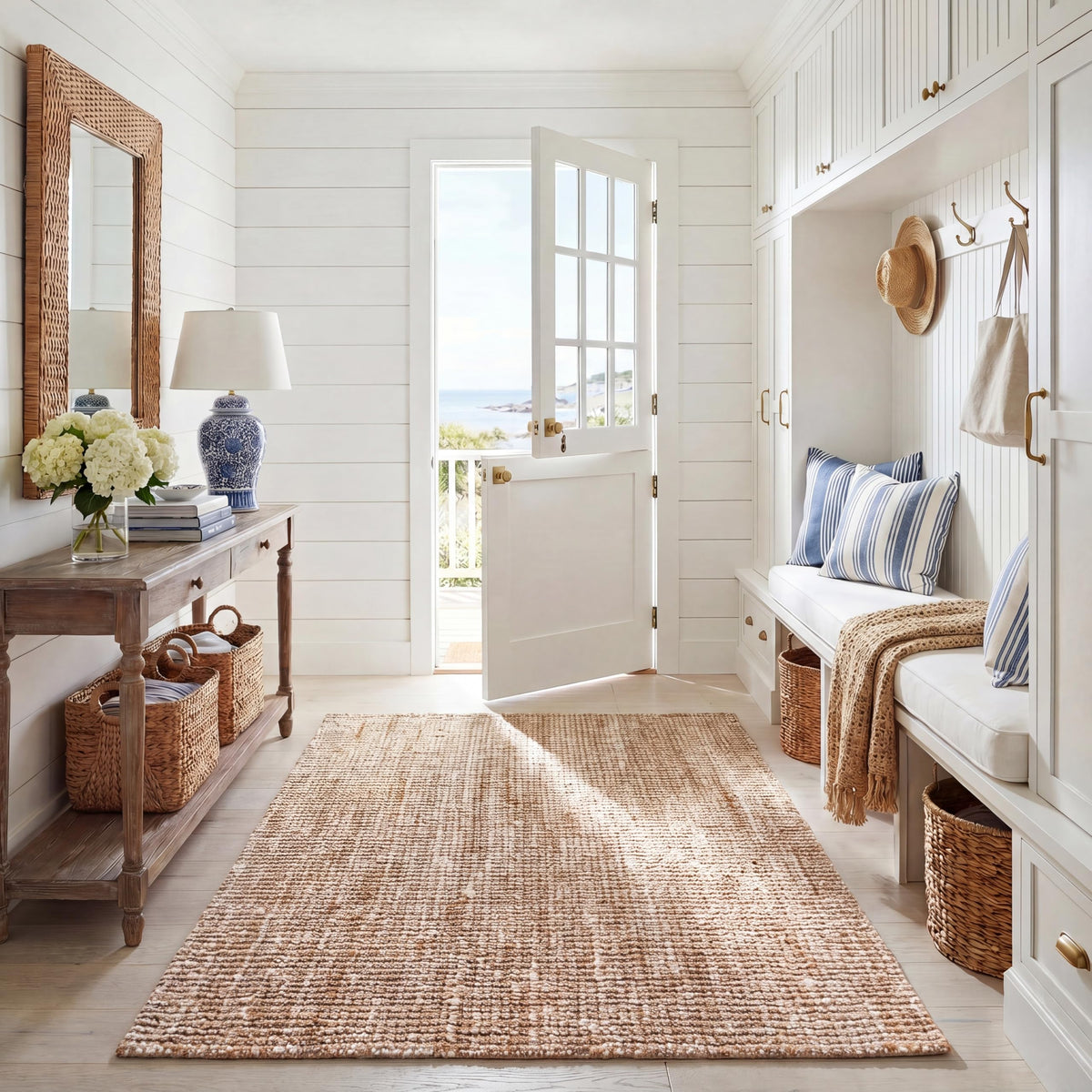SAFAVIEH Natural Fiber Area Rug 8x10, Jute Knotted Large Natural NF447A