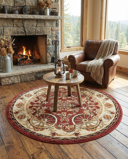 Rugs.com - Pioneer Rug – 5 Ft Square Ivory Easy-Clean Rug – Rustic Decor for Living Rooms, Bedrooms, and Entryways