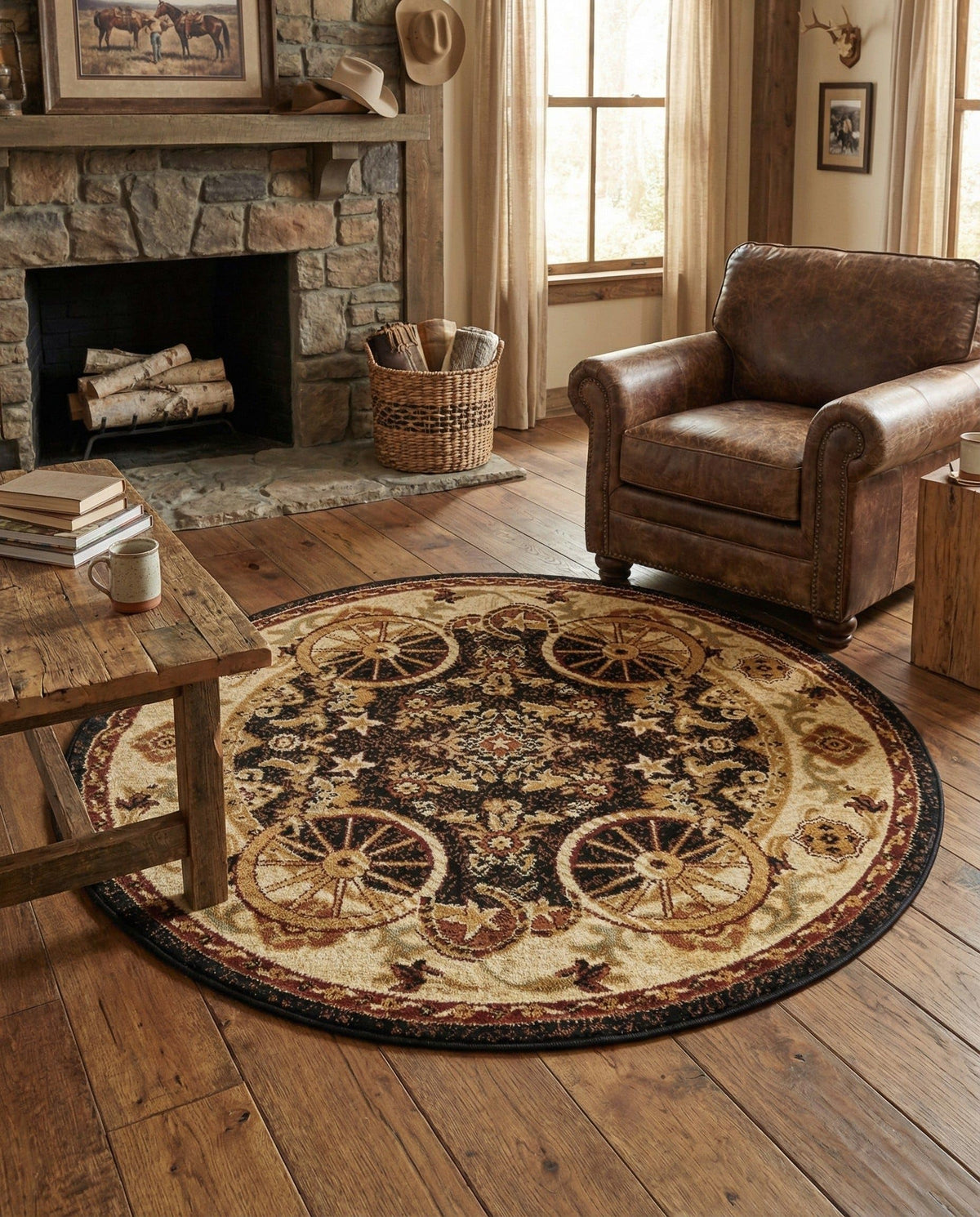 Rugs.com - Pioneer Rug – 5 Ft Square Ivory Easy-Clean Rug – Rustic Decor for Living Rooms, Bedrooms, and Entryways