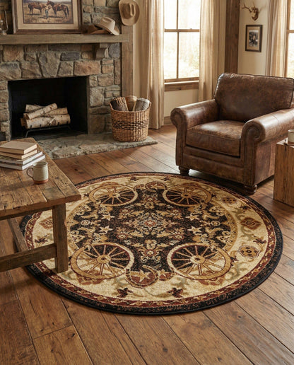 Rugs.com - Pioneer Rug – 5 Ft Square Ivory Easy-Clean Rug – Rustic Decor for Living Rooms, Bedrooms, and Entryways