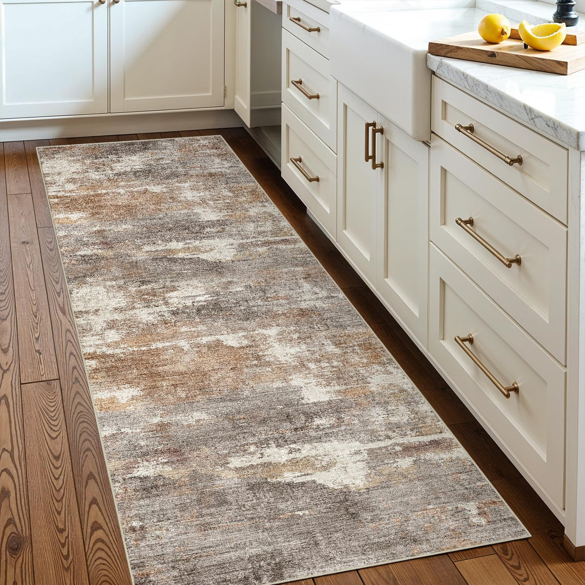 2'6"x8 Runner Rug Washable Moroccan: Non Slip Kitchen Long Floor Mat Gray