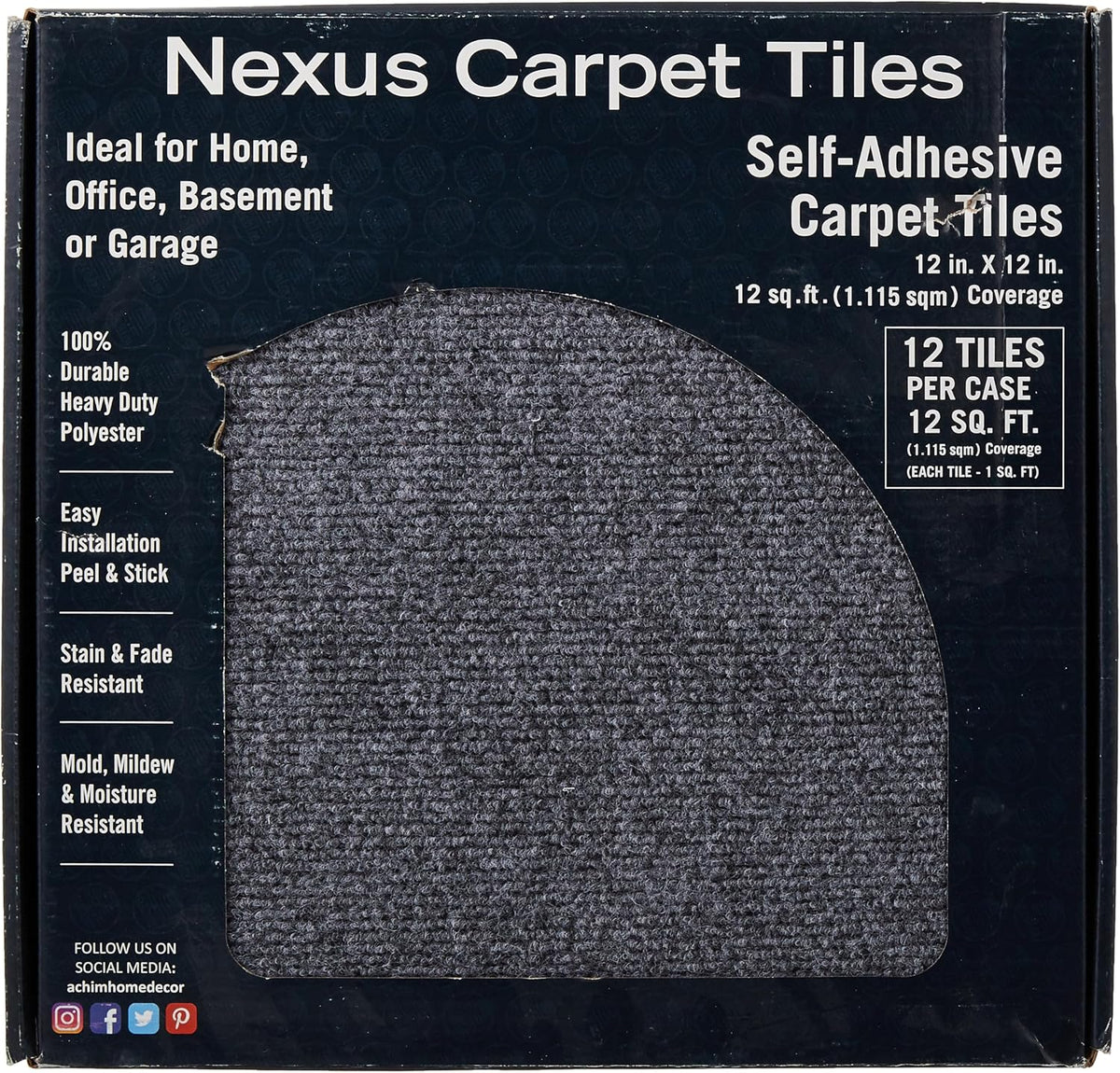 Nexus Peel & Stick Floor Tiles, 12-Pack, 12 x 12 in, Smoke