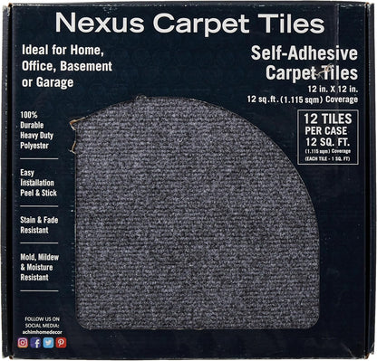 Nexus Peel & Stick Floor Tiles, 12-Pack, 12 x 12 in, Smoke