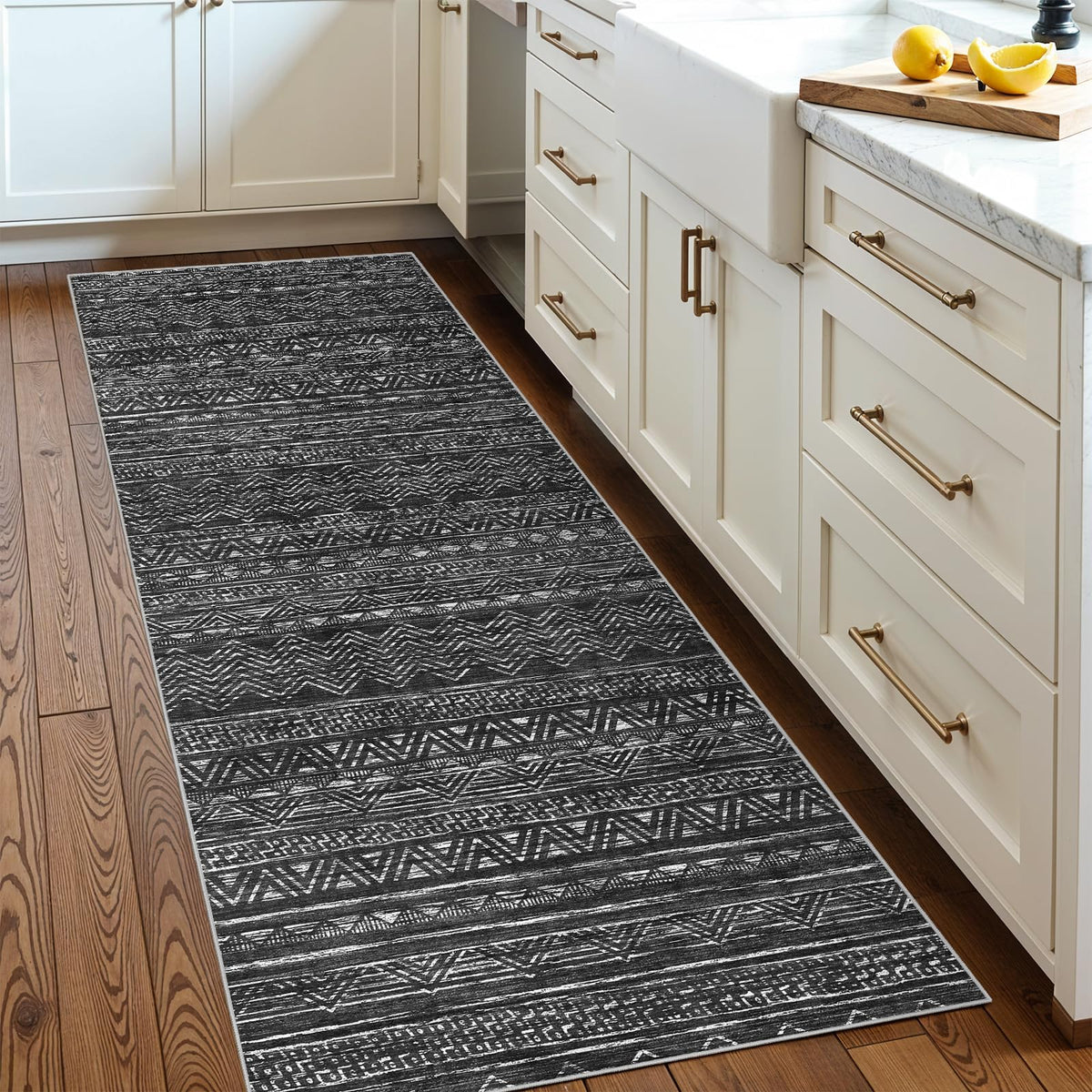 2'6"x8 Runner Rug Washable Moroccan: Non Slip Kitchen Long Floor Mat Gray