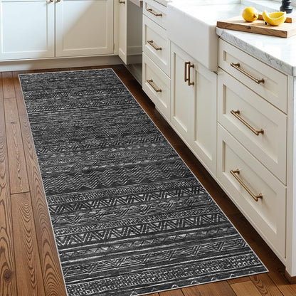 2'6"x8 Runner Rug Washable Moroccan: Non Slip Kitchen Long Floor Mat Gray