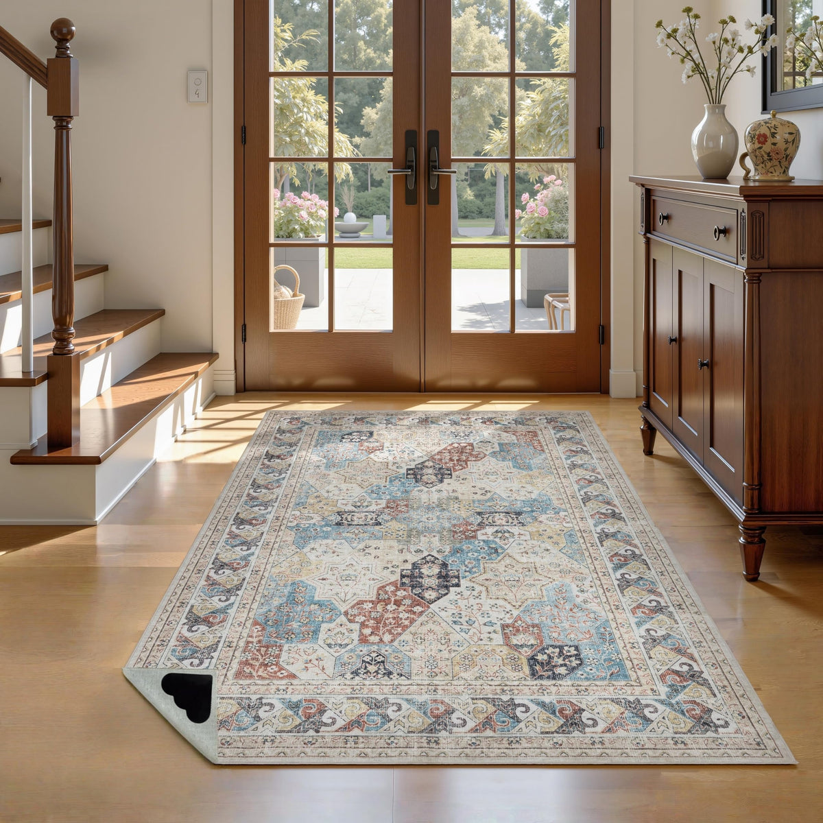 RCTJHOME 9x12 Brown Vintage Oriental Washable Area Rug Non-Slip Soft Carpet
