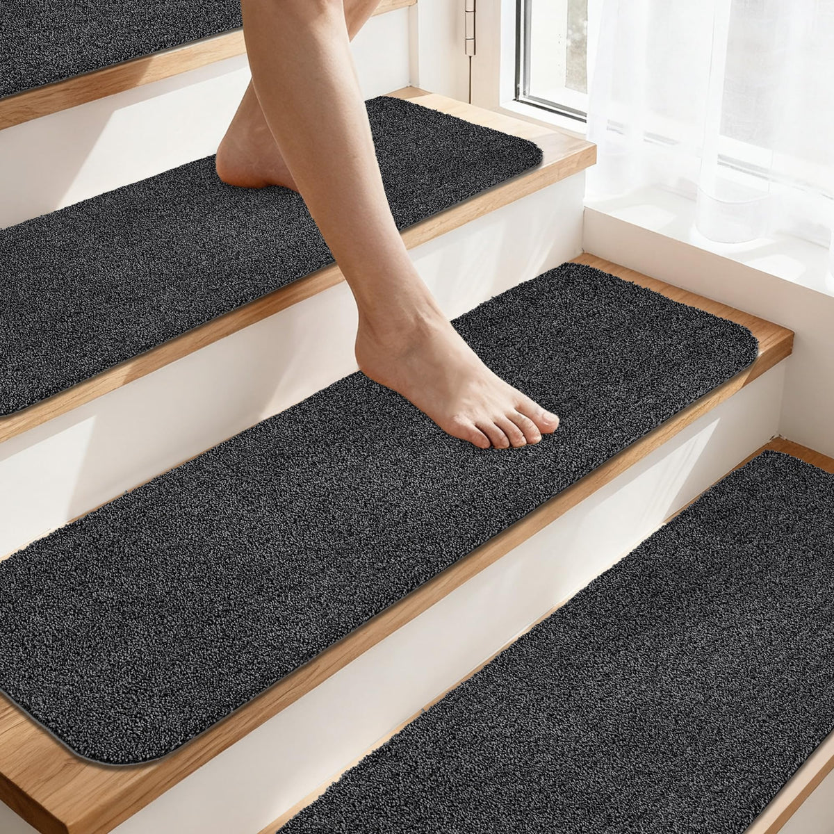 COSY HOMEER Stair Treads for Wooden Steps Non-Slip Carpet Mat,15pcs,Grey