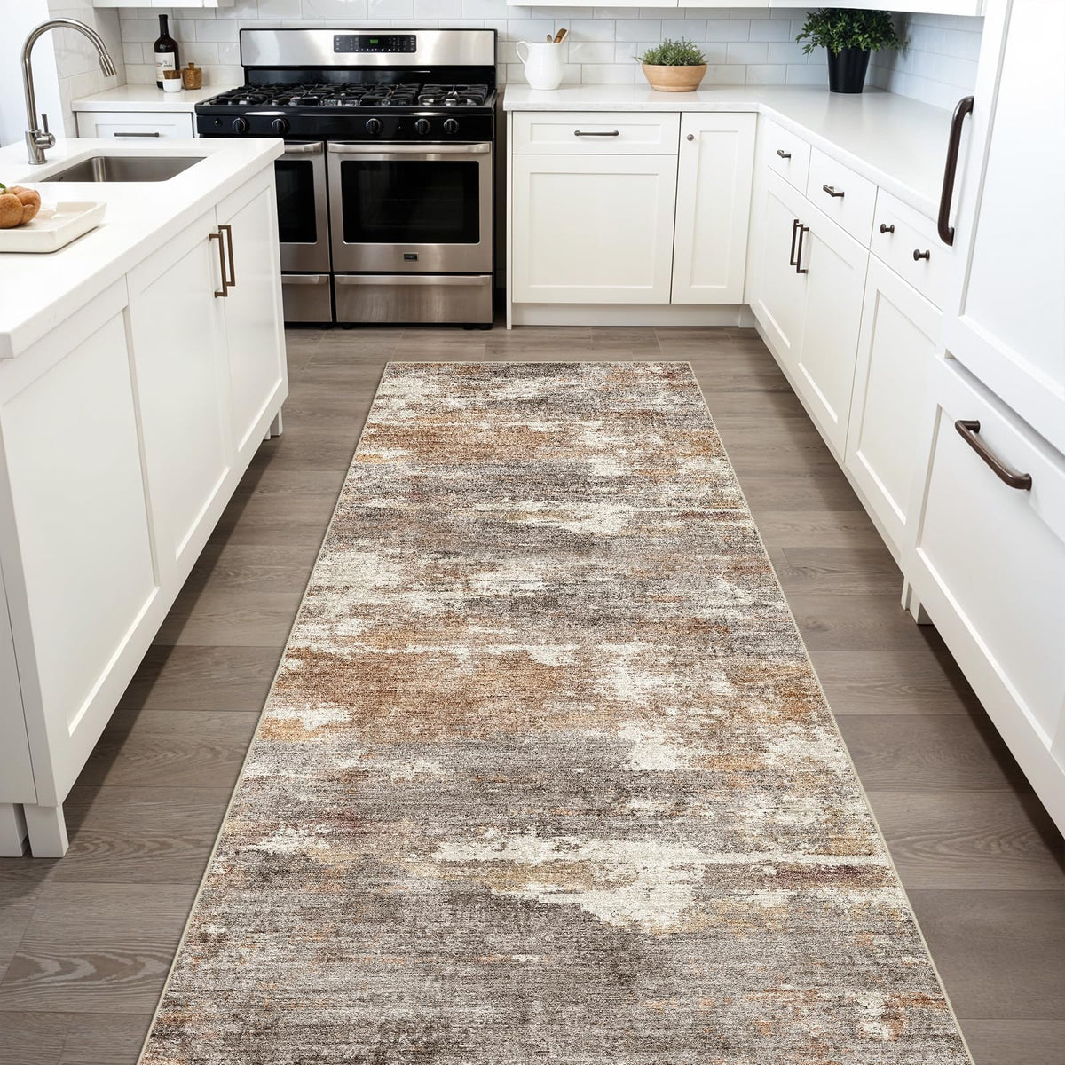 2'6"x8 Runner Rug Washable Moroccan: Non Slip Kitchen Long Floor Mat Gray