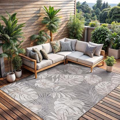 CAMILSON Indoor Outdoor Rug, Multi 5x7 Leaf Tropical Botanical Area Rugs for Indoor and Outdoor patios, Easy-Cleaning Non-Shedding Living Room, Garden and Kitchen Washable Outside Carpet (5 x 7)