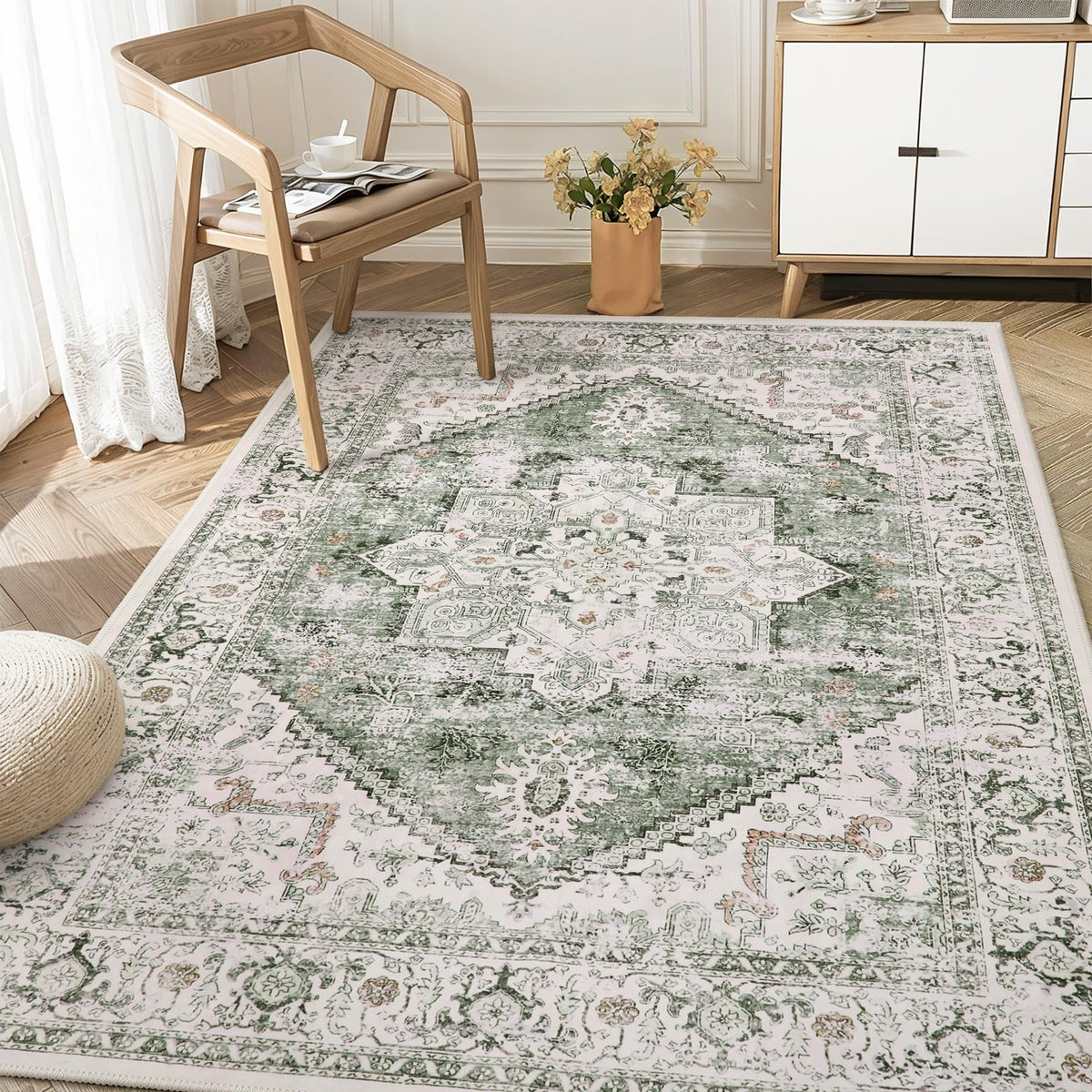 LIVEBOX Sage Washable Vintage Area Rug 3x5 Non-Slip