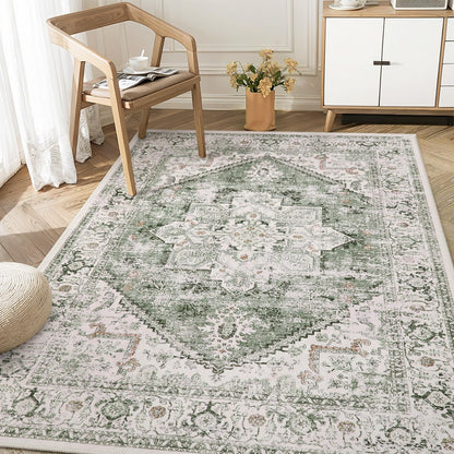 LIVEBOX Sage Washable Vintage Area Rug 3x5 Non-Slip
