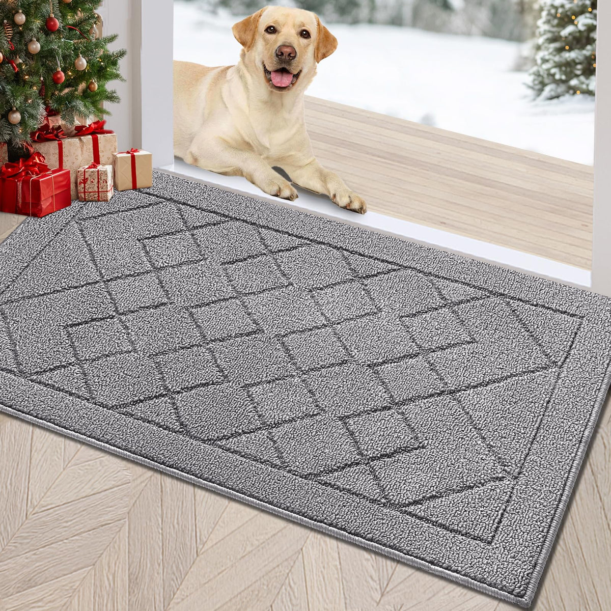 REFETONE Indoor Doormat 32" x 40", Low-Profile Front Door Mat, Dark Gray