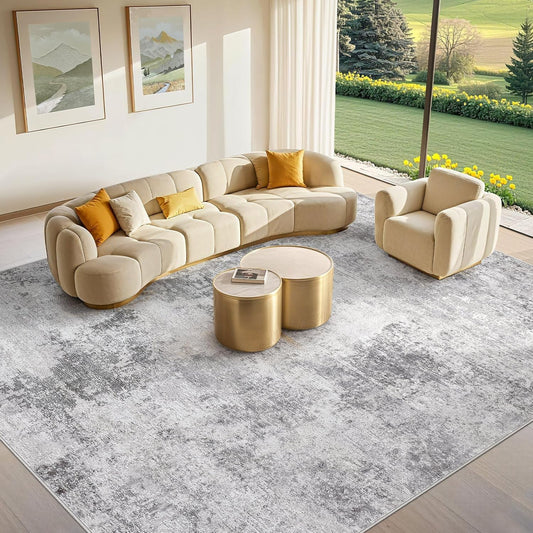 Tortania Washable 8x10 Area Rug for Living Room: Modern Abstract Neutral Large Soft Thin Rugs - Non Slip Indoor Carpet for Bedroom Dining Room Office Nursery Home Floor Decoration - Smoky Gray