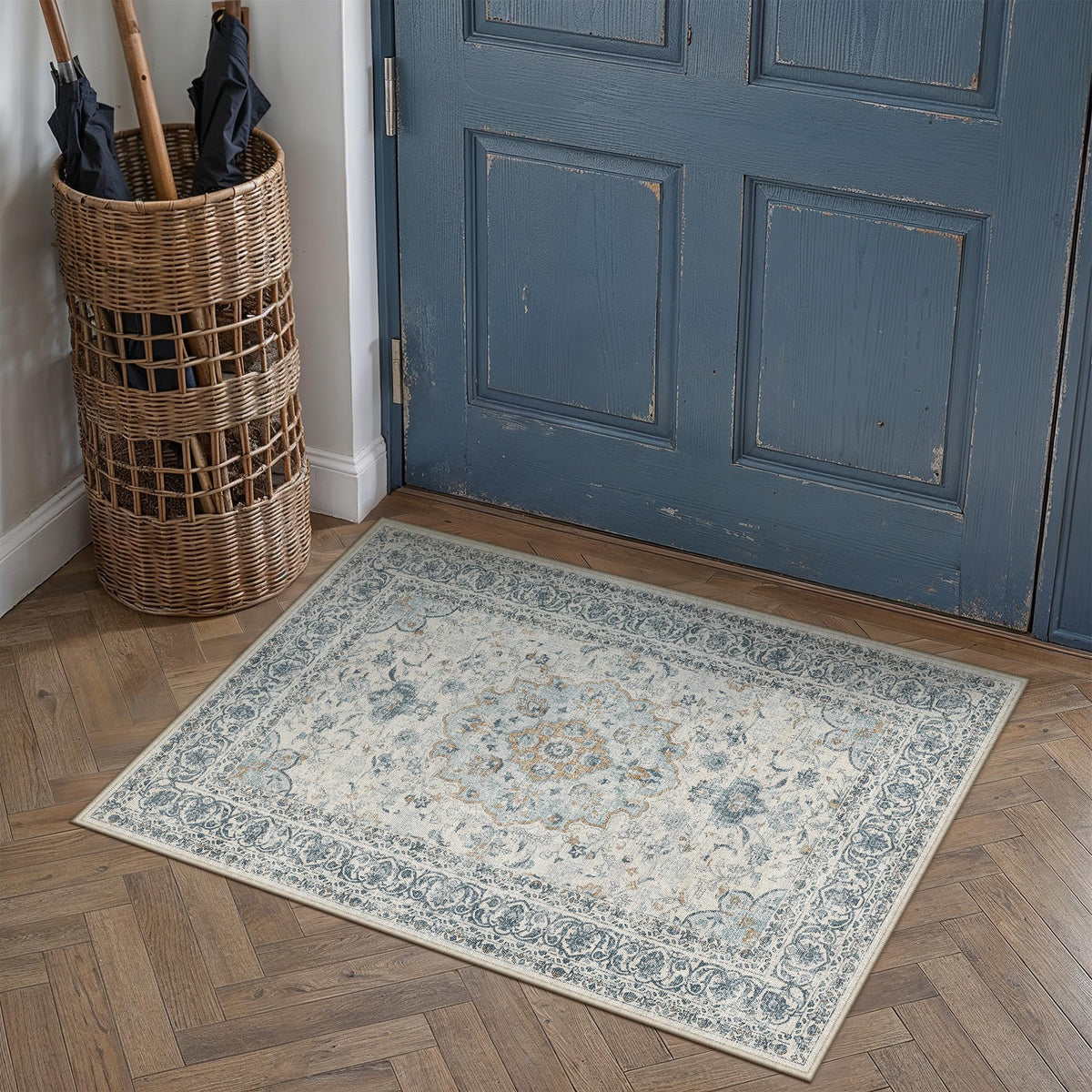 8x10 Washable Area Rug Beige Grey Non Slip Vintage Carpet