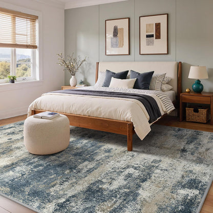 GENIMO 9x12 Area Rug Washable Non Slip for Living Room, Navy Blue Gray
