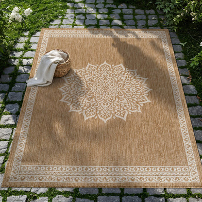 CAMILSON Indoor Outdoor Rug, 6x9 Bordered Dark Grey Black Modern Area Rugs for Indoor and Outdoor Patios, Kitchen and Hallway Mats, Washable Porch Deck Outside Carpet (Bordered Black, 6 x 9)