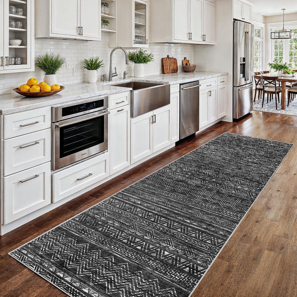 2'6"x8 Runner Rug Washable Moroccan: Non Slip Kitchen Long Floor Mat Gray