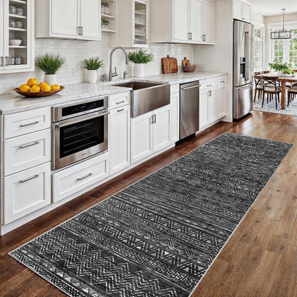 2'6"x8 Runner Rug Washable Moroccan: Non Slip Kitchen Long Floor Mat Gray