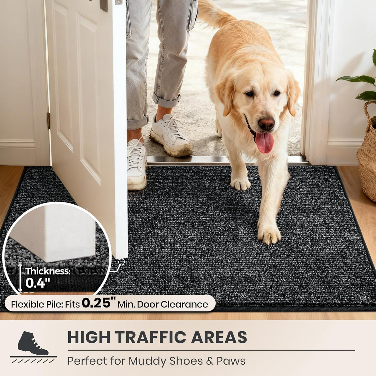 PURRUGS Dirt Trapping Indoor Door Mat, 20" x 31.5", Heathered Charcoal