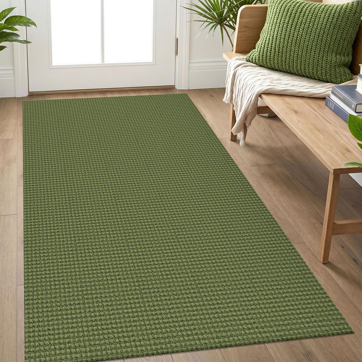 IOHOUZE Washable Area Rug 3x5 Non Slip Rubber Backed Woven Rugs for Entryway Rugs Indoor Outdoor Doormat Throw Rug Floor Carpet for Entrance Kitchen Front Door, Olive Green/Earthy Green
