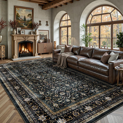 8x10 Area Rugs for Living Room - Washable Vintage Retro Large Rug, Soft Ultra Thin Non Slip Low Pile Traditional Distressed Boho Carpet for Bedroom Dining Room Home Office, Rust Clay
