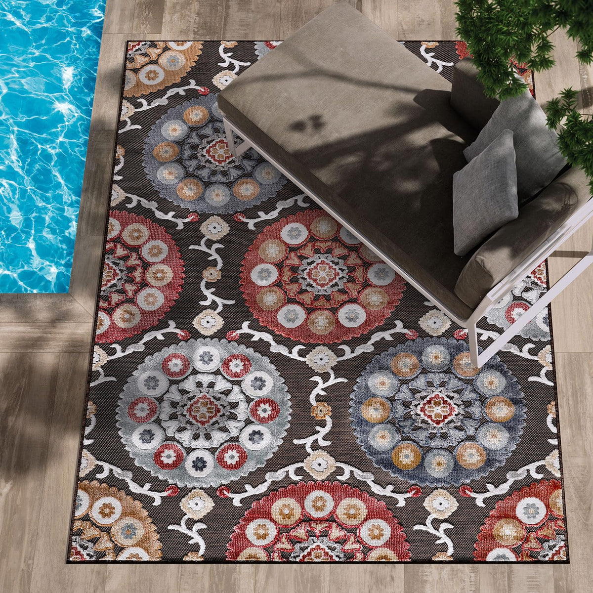 CAMILSON Indoor Outdoor Rug, Multi 5x7 Leaf Tropical Botanical Area Rugs for Indoor and Outdoor patios, Easy-Cleaning Non-Shedding Living Room, Garden and Kitchen Washable Outside Carpet (5 x 7)