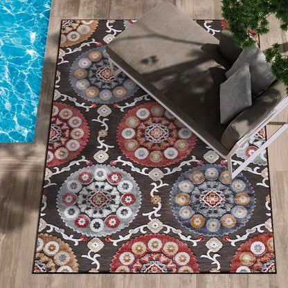 CAMILSON Indoor Outdoor Rug, Multi 5x7 Leaf Tropical Botanical Area Rugs for Indoor and Outdoor patios, Easy-Cleaning Non-Shedding Living Room, Garden and Kitchen Washable Outside Carpet (5 x 7)