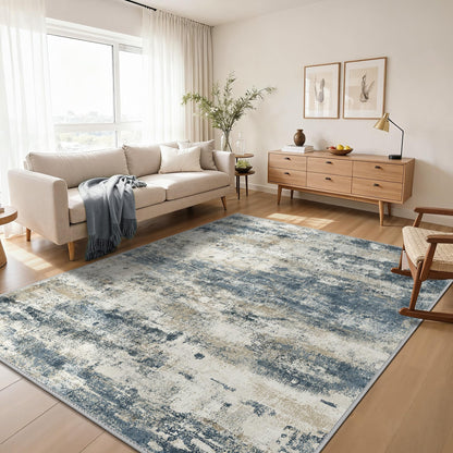 GENIMO 9x12 Area Rug Washable Non Slip for Living Room, Navy Blue Gray