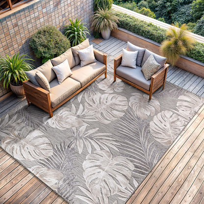 CAMILSON Indoor Outdoor Rug, Multi 5x7 Leaf Tropical Botanical Area Rugs for Indoor and Outdoor patios, Easy-Cleaning Non-Shedding Living Room, Garden and Kitchen Washable Outside Carpet (5 x 7)