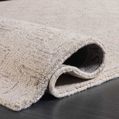 SAFAVIEH Micro-Loop Collection Area Rug - 5' Square, Light Grey & Ivory, Handmade Wool, Ideal for High Traffic Areas in Living Room, Bedroom (MLP537F)