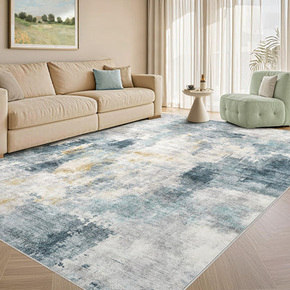 Tortania Washable 8x10 Area Rug for Living Room: Modern Abstract Neutral Large Soft Thin Rugs - Non Slip Indoor Carpet for Bedroom Dining Room Office Nursery Home Floor Decoration - Smoky Gray