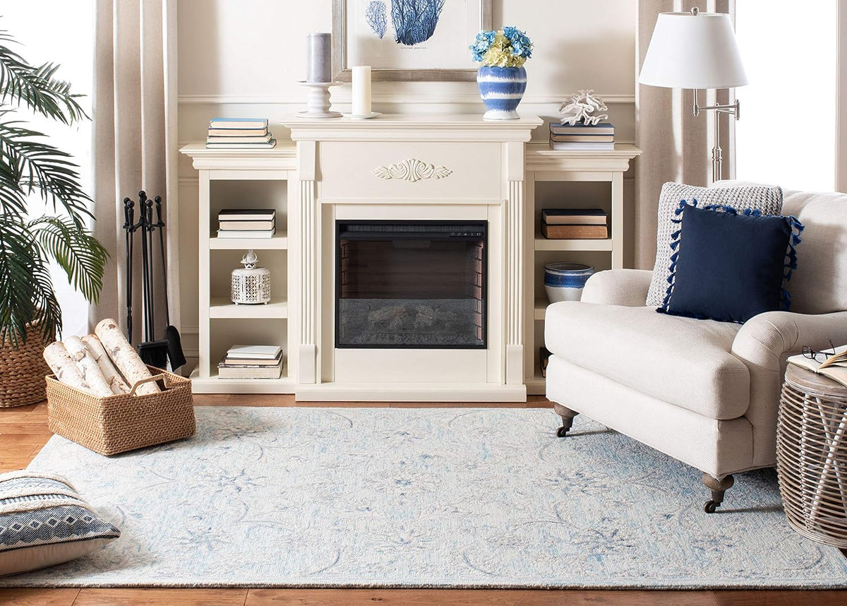 SAFAVIEH Micro-Loop Collection Area Rug - 6' x 9', Light Blue & Ivory, Handmade Country Cottage Wool, Ideal for High Traffic Areas in Living Room, Bedroom (MLP506M)