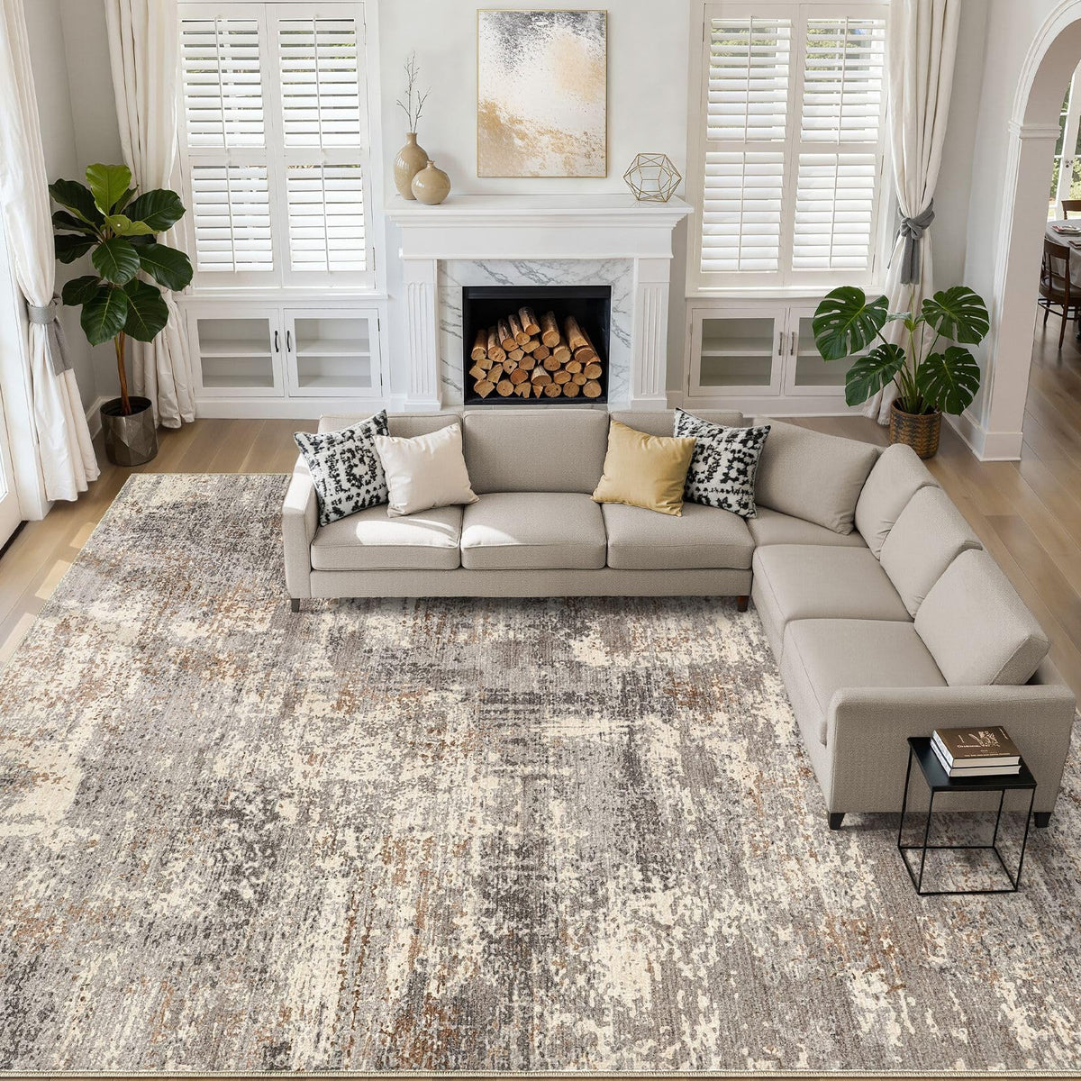 LOONGRUG 10x14 Area Rugs Washable Large Neutral Modern Living Room Rug